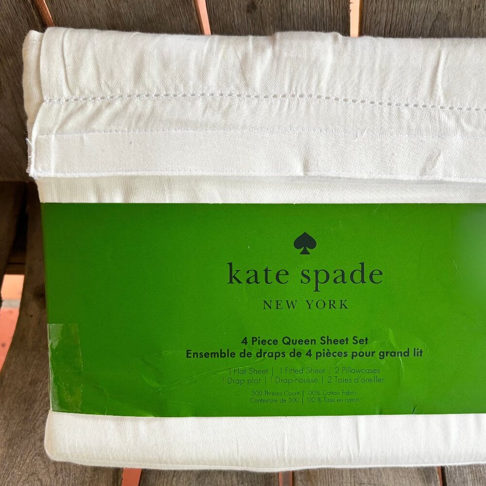 KATE SPADE Queen Size GRAND WHITE Cotton Percale Sheet Set 300 thread count - Picture 3 of 4